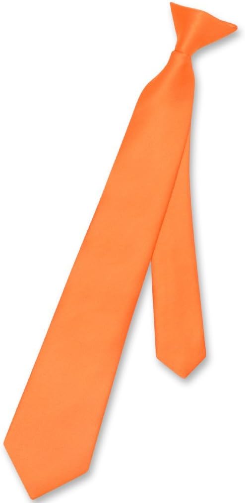 Vesuvio Napoli Boy's CLIP-ON NeckTie Solid ORANGE Color Youth Neck Tie