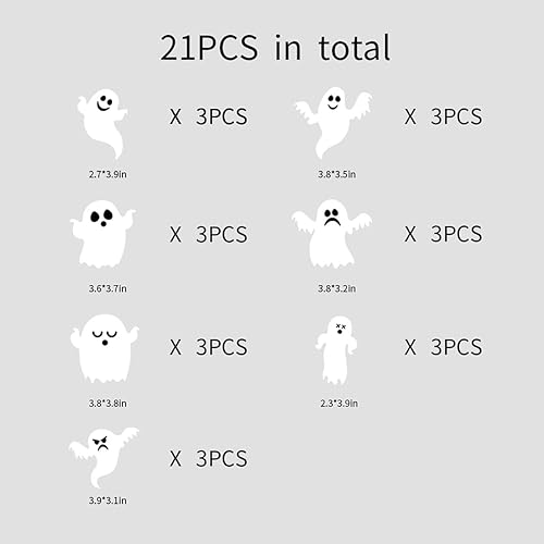 Miniatura 6 de Calcomanías de pared de Halloween, 21 unidades, diseño de fantasma blanco, decoraciones de Halloween, calcomanías de pared de fantasma para el