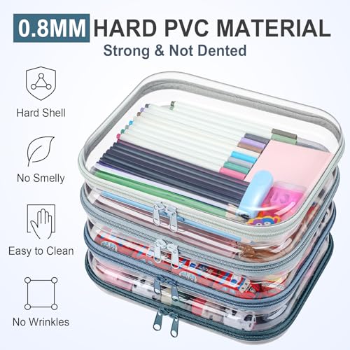 Image of Hoolerry 4 Pcs Hard Clear Zipper Case Makeup Bags Plastic Zipper Pouch Transparent Storage Box Containers for Cosmetics, Snacks, Building Blocks, Puzzles(Clear,9.8 x 7.9 x 2 in,Morandi)