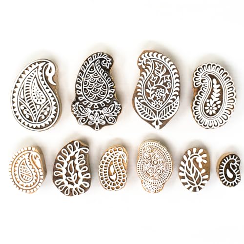 Image of Wooden Indian Traditional Design Printing Stamps /Blocks for Printing Saree Border /Dresses /Craft Card Making /Scrapbook /Clay Pottery (Set of 10)