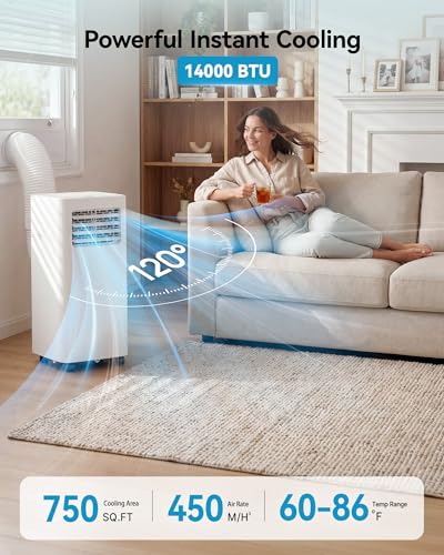 Image of Feelfunn 14,000 BTU Portable Air Conditioners - 3-in-1 Portable AC Unit Cools Up to 750 Sq.Ft., with App /Wifi /Remote Control, Dehumidifier & Fan Modes, Window Mounting Kit, Ideal for Bedroom, Dorms