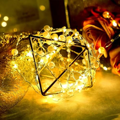 KOBOKO Perlen Lichterkette, 5M 50 LED Lichterkette Innen, Perlengirlanden Warmweiß Lichterkette Batteriebetrieb, LED-Perlenlichterkette Dekorative Lichter für Weihnachten, Hochzeit, Partysdeko KOBOKO Perlen Lichterkette, 5M 50 LED Lichterkette Innen, Perlengirlanden Warmweiß Lichterkette Batteriebetrieb, LED-Perlenlichterkette Dekorative Lichter für Weihnachten, Hochzeit, Partysdeko