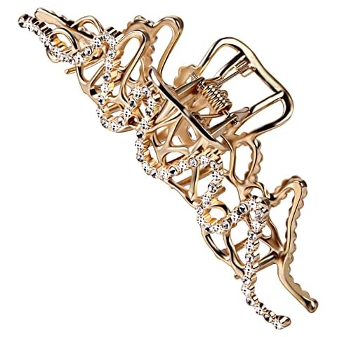 CROWN GUIDE Large Hair Claw Clips for Thick Hair Long Women Girls Rhinestone Jaw Clips Jumbo Hair Clip Cute Claw Clips Fancy Hair Clips Strong Hold Hair Styling Accessories Gold Cover