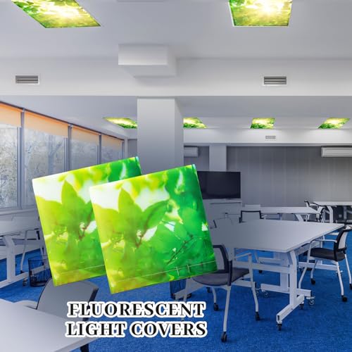Image of Hortsun Pack of 2 Fluorescent Light Covers 4 x 2 Feet Magnetic Ceiling Light Cover Room Supplies for Home Office(Green Leaf)