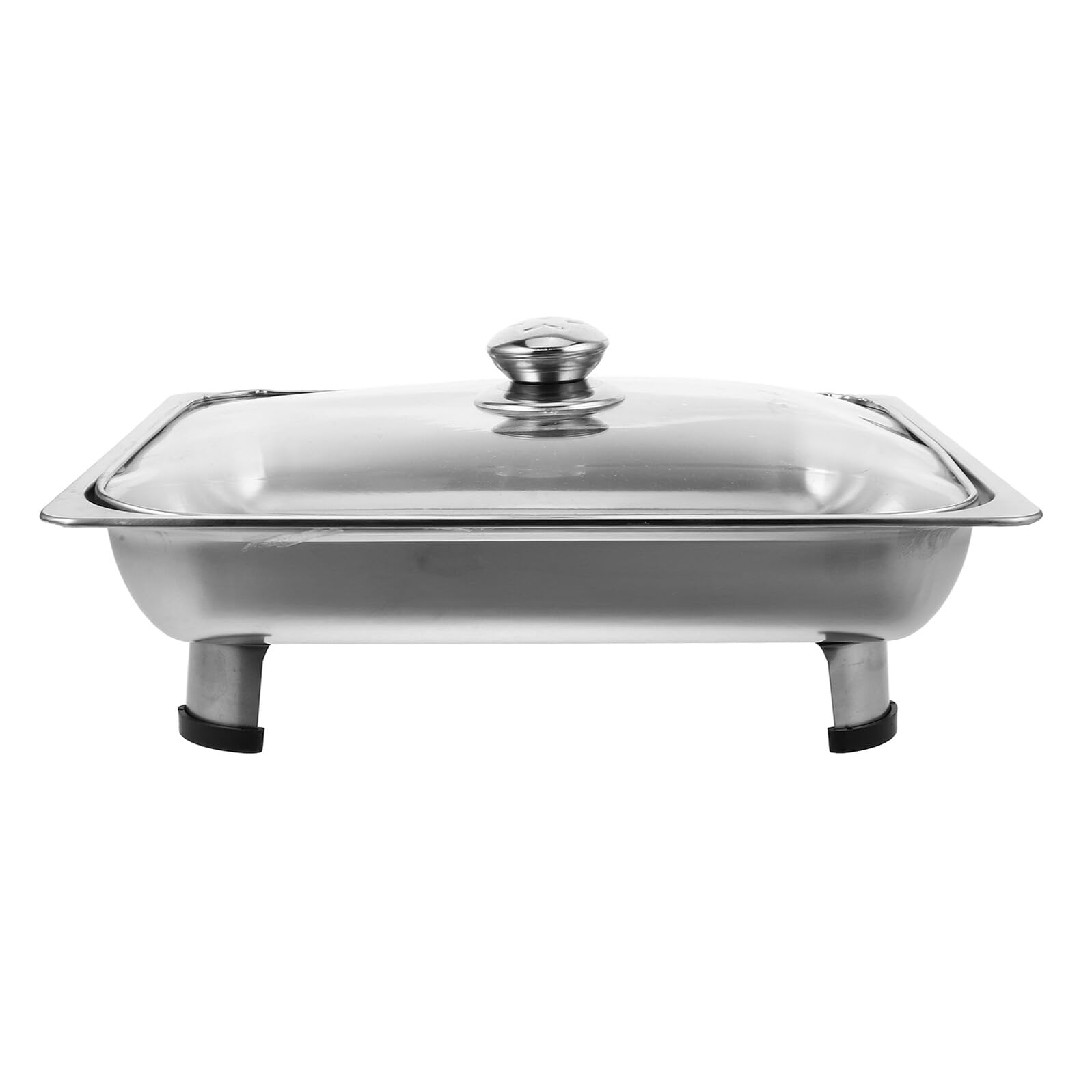 Scaldavivande rettangolare isolato per catering ed eventi all'aperto, in acciaio inox, con coperchio in vetro, piedini rimovibili, grande capacità e design robusto