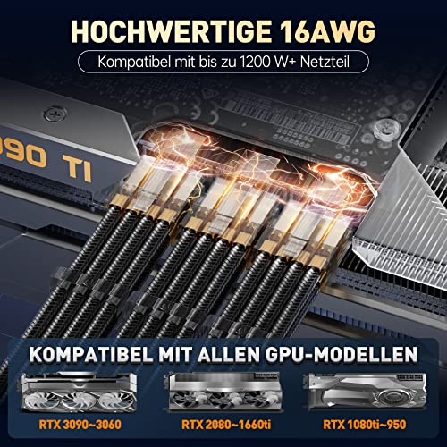Kit câbles PC AsiaHorse rallonge PSU 16AWG noir connecteur alimentation GPU CPU peignes inclus - 3