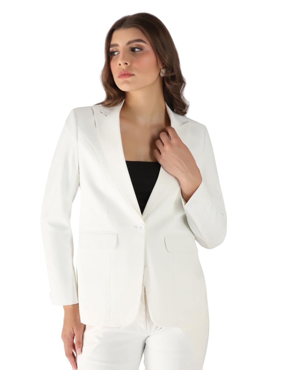 Women's White Slim Fit Blazer | Formal Poly Viscose Notched Lapel Blazer with Button Closure | Stylish Workwear for Women-image-1