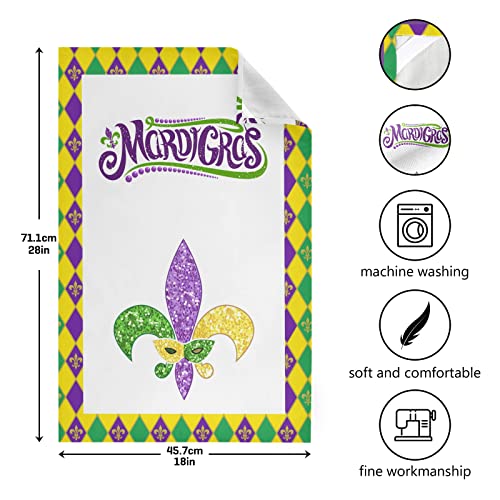 Mardi Gras Fleur De Lis Mask Bath Hand Towel Gold Green Purple Buffalo Plaid Kitchen Dish Towels Rags 18X28 In Super Absorbent Lint Free Cleaning Cloths Soft Towel Set Bathroom Accessories Set Of 1 #TOP4