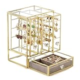 DISEÑO MULTIFUNCIONAL: muchas ranuras para guardar aretes, collares, pulseras, anillos y relojes de diferentes estilos. Y puedes hacer bricolaje en los espacios de los cajones.