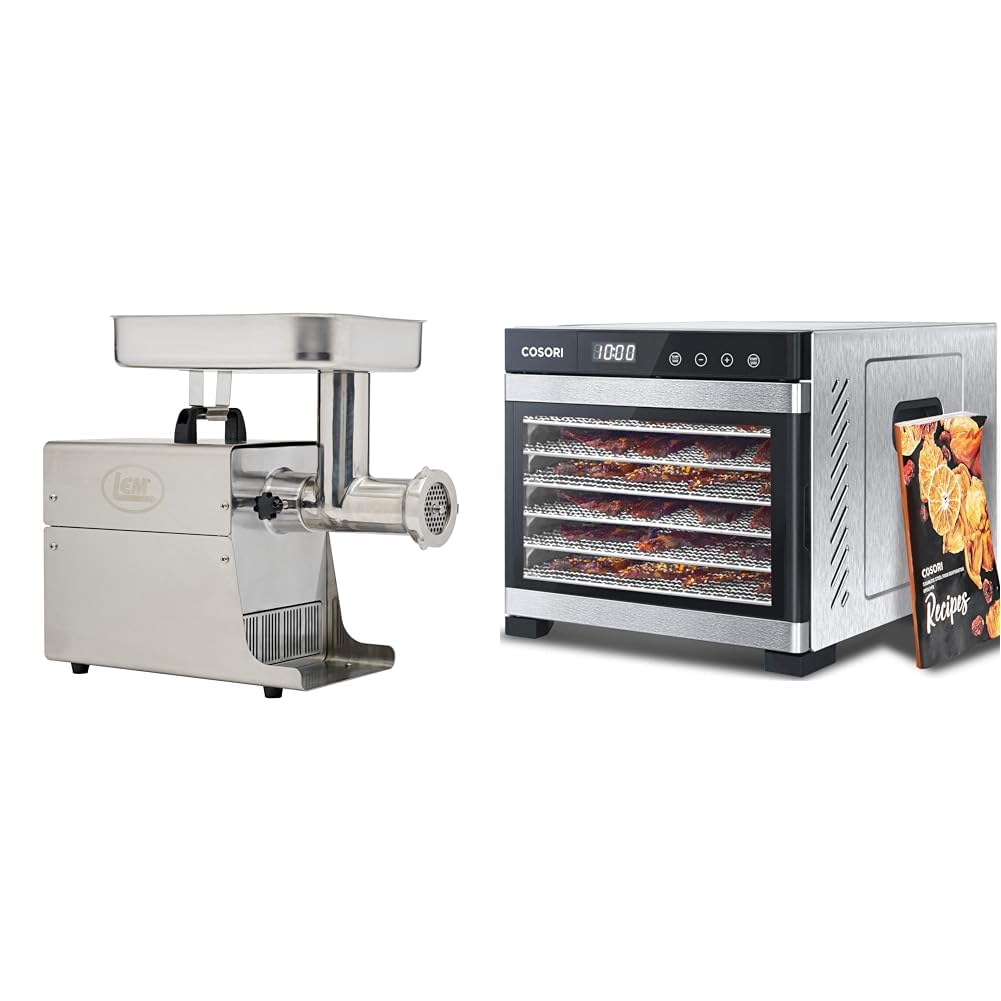 LEM Big Bite Meat Grinder #8 &amp; COSORI Food Dehydrator for Jerky, Large Drying Space with 6.48ft², 600W Dehydrated Dryer