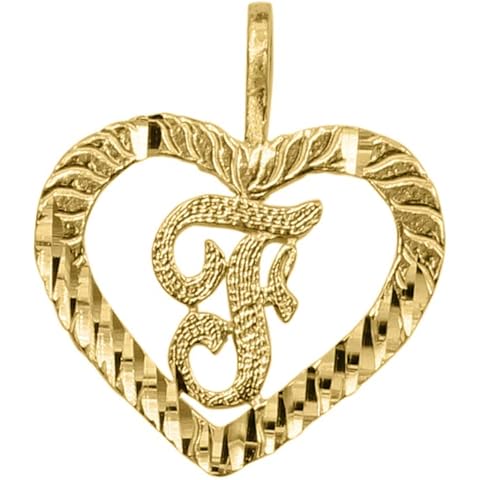 14k Yellow Gold Diamond-cut Heart-shaped Initial Letter Pendant