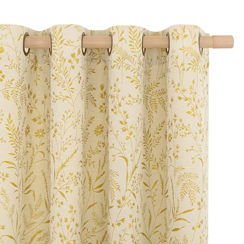 BGment Yellow Vintage Curtains for Living Room 84 Inch Length French Country Jacquard Linen Curtains Botanical Cottage Core Farmhouse Bronze Grommet Light Filtering Drapes 2 Panels 52 x 84 Inch