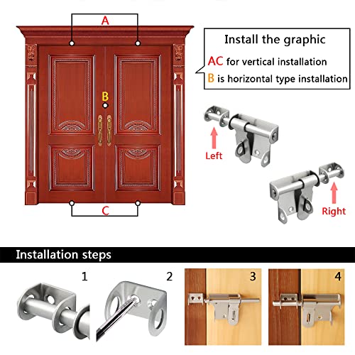 Mooche Sliding Bolt Gate Latch Heavy Duty 4.8 Inch Stainless Steel Barrel Bolt With Padlock Hole Safety Interior Door Latches Lock Brushed Finish #TOP5