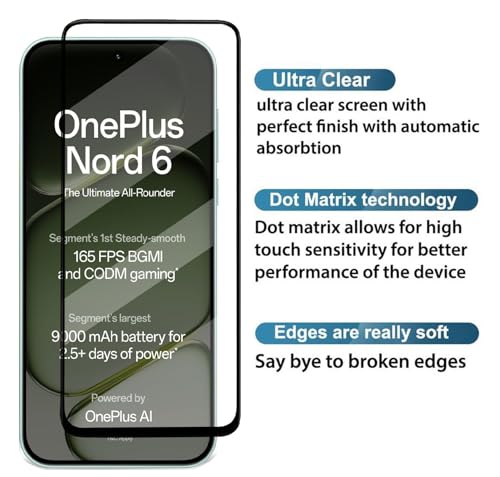 Image of HD Tempered Glass Screen Protector Compatible for OnePlus Nord 6 5G with Edge to Edge coverage and Easy Installation kit