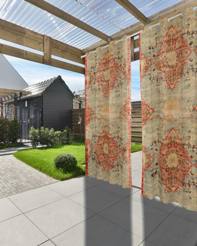 Rideau extérieur imperméable bohème floral orange pour pergola et cabane