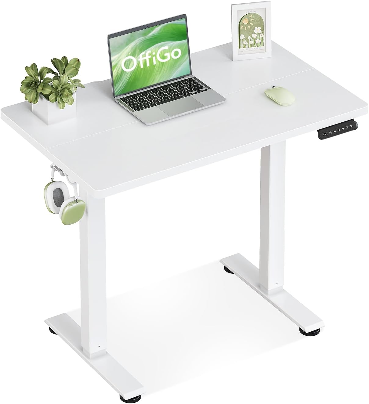 Standing Desk, 80cm Small Height Adjustable Desk with 3 Memory Heights, Electric Sit Stand Office Table for Home Office Workstations, Compact Computer Table for Small Spaces, White