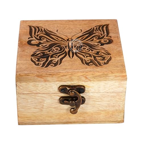 Antique Handmade Wooden Urn Tree of Life Engraving Handcarved Jewellery Box for Women-Men Jewel | Home Decor Accents | Decorative Boxes | Storage & Organiser (4.5
