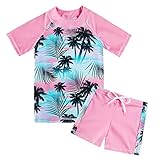 2 Piece Swimsuit for Little Girls 3D Print Hawaiian Style Rash Guard Set Cute Palm Tree UV 50+ Sun P