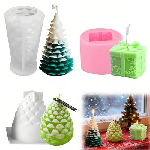 Molde para Velas de árbol de Navidad, Molde de Resina Epoxi para Árbol de Navidad, Molde de Silicona para Velas de Navidad con 10 etiquetas para Fabricación de velas y decoraciones navideñas