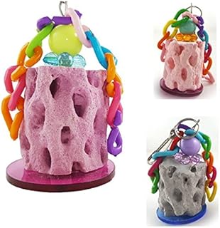 Bird Chew Toy Calcium Teeth Grinding Chew Treats Toy for Hamster Bird Parrot African Grey Parakeets Cockatiels Conures Amazons Small Animal Cage Hanging 1pc Color Random