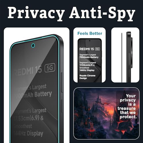 Image of FIRST MART Privacy Tempered Glass for Redmi 15 & Poco M7 Plus, 2 Pack | Anti-Spy 9H Screen Protector, Edge-to-Edge, Case-Friendly, Scratch Resistant, Bubble-Free