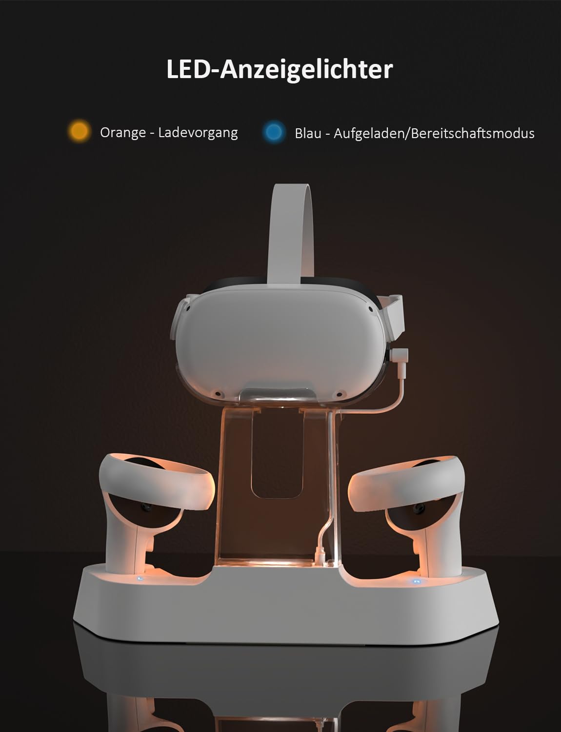 NexiGo Verbessert Ladestation mit LED-Licht für Oculus Quest 2, [Support Elite Strap mit Batterie], Headset-Display-Halter und Controller-Halterung, 2 wiederaufladbare Batterien, magnetisches Kabel