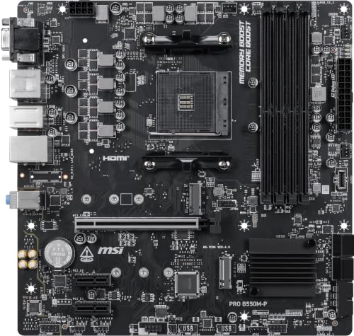 Image of MSI PRO B550M-P Motherboard, mATX - Supports AMD Ryzen 5000 /5000 G-Series, 4000 G-Series, 3000 /3000 G-Series Desktop Processors, AM4 - DDR4 Memory Boost (up to 4400+ MT /s OC), PCIe 4.0 x16, M.2 Gen4