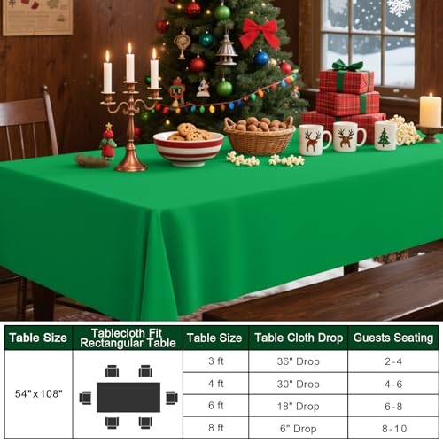 Image of Smiry Disposable Table Cloth - 6 Pack, 54 x 108 Inch Waterproof Rectangle Tablecloths for Parties, Decorative Plastic Table Cover, Leakproof & Sturdy, Green