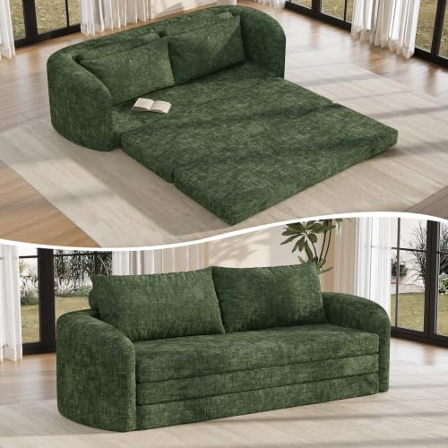 Image of Vesgantti 86.6 inch Convertible Futon Sofa Bed, 2 in 1 Folding Couch, Green