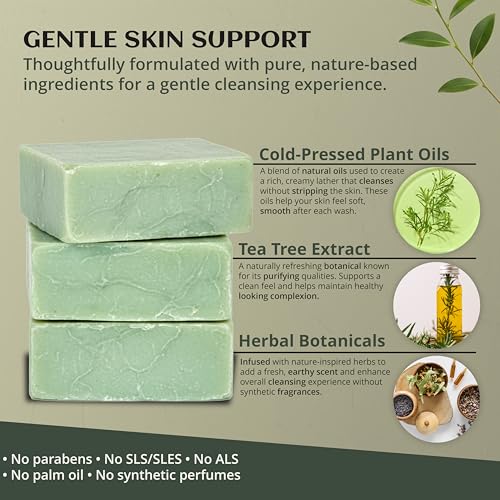 Dr.Ancient Tea Tree Soap Bar, Organic Soap Bars Handcrafted the Traditional Way, Natural Chemical-Free, Vegan, Used for Face and Body, Deep Cleansing, and Nourishing Daily Skin