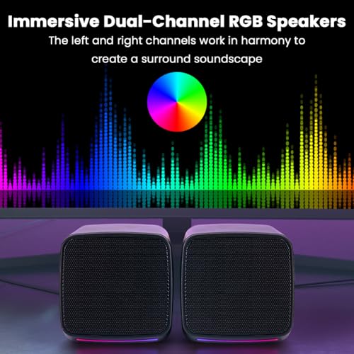 Vicloon Głośniki PC, głośniki 2.0 do komputera lub laptopa, kompaktowy głośnik zasilany przez USB, wejście Aux 3,5 mm, kolorowe światła RGB, 1 para, czarny