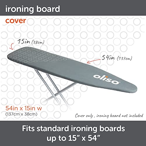 Image of oliso Ironing Board Cover - 100% Cotton with Professional Felt Pad, Fits Standard 54 inch x 15 inch Boards - Secure Fit with Wide Elastic Edge & Adjustable Straps - Grey