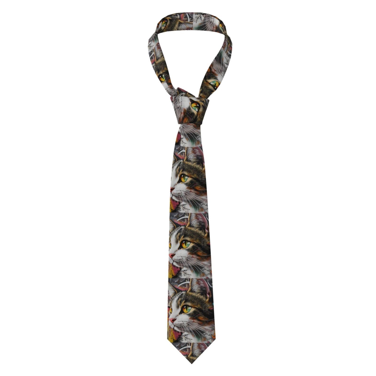 WZYWHJ Real graffiti cat Pattern Silk men's formal suit tie, suitable for daily use and business gatherings Necktie