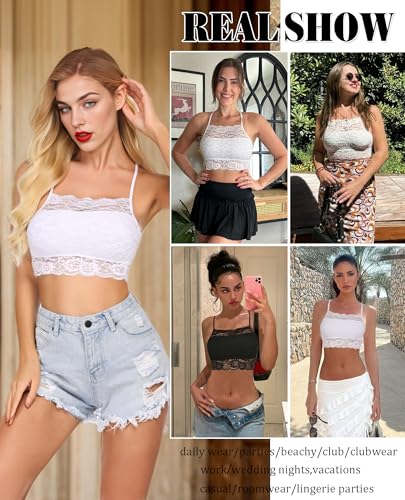 Avidlove Lace Bralette for Women High Neck Camisoles Racerback Double-Layered Crop Top4