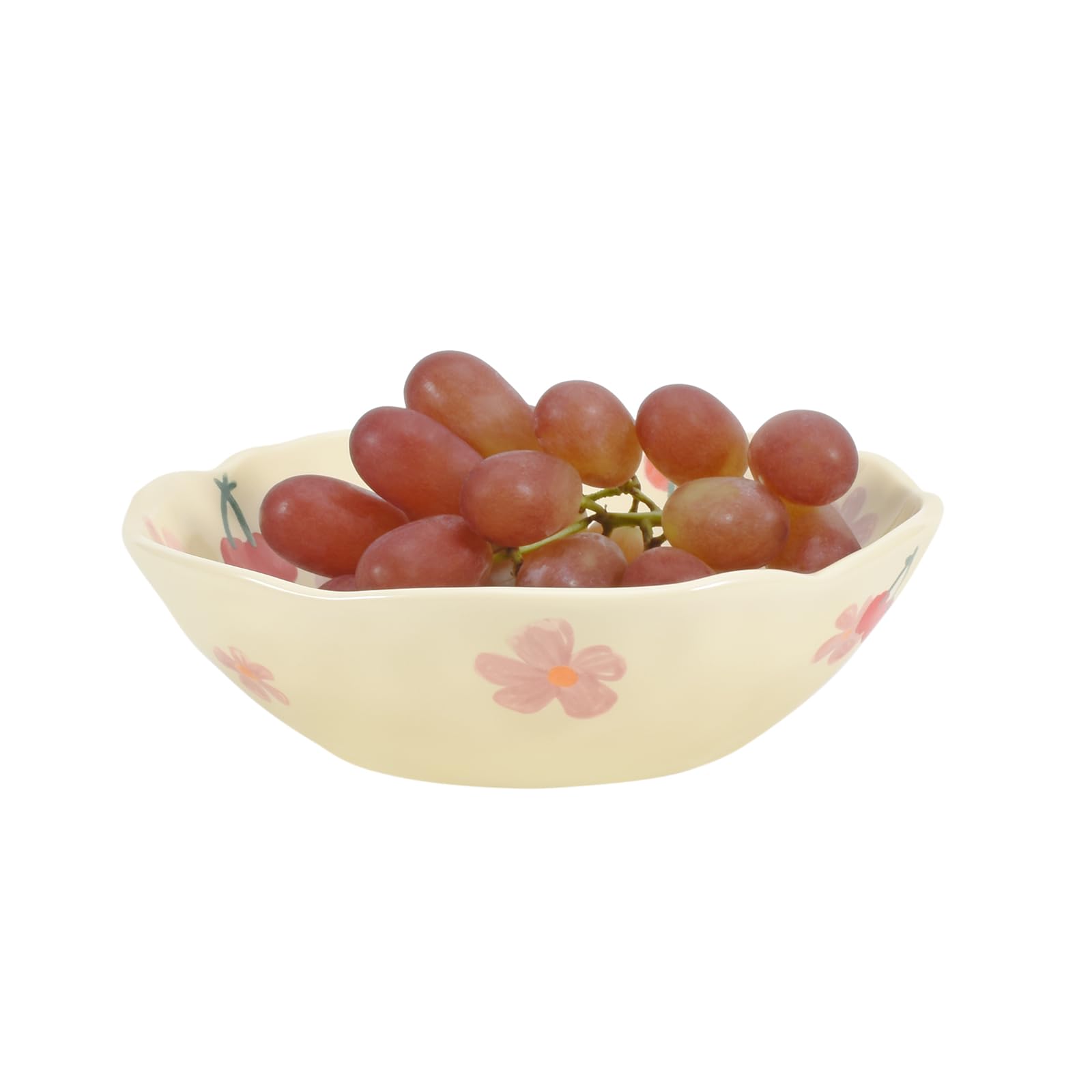 Koythin Salad Bowls, Cute Cherry Flower Ceramic Bowls, Cream Yellow Serving Bowl for Pasta, Cereal, Fruit, Soup, Rice, Dishwasher and Microwave Safe (Cherry Set of 1)