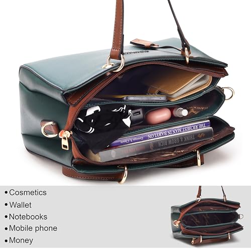 Image of HAWKWOOD Women's Premium PU Leather Structured Handheld Bag with Adjustable Shoulder Strap | Multi-Compartment Office & Casual Tote | Elegant Top Handle Purse for Daily Use
