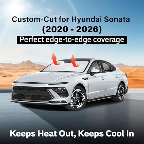 Image of Econour Windshield Sun Shade Compatible for Hyundai Sonata 2020-2024 2025 2026, Sun Visor for Front Windshield & Window Sun Shade Cover, UV Heat Blocker & Protector, Car Accessories