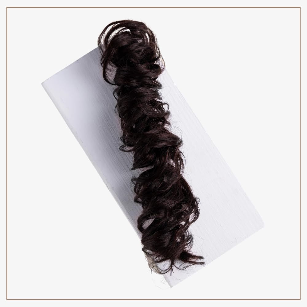 Hair Originals 100% Human Hair Open Scrunchie hair Extension | Messy Hair Frill Extension - Braid Ponytail and Hair Bun Accessory | Natural Brown