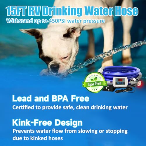 Image of Cupohus Heated Water Hose for RV 15FT Drinking 6.0 Upgrade, Replaceable Digital Display Thermostat, Antifreeze Protection Down to -45℉ for Winter, Electric Camper Garden Hose Insulation Heater