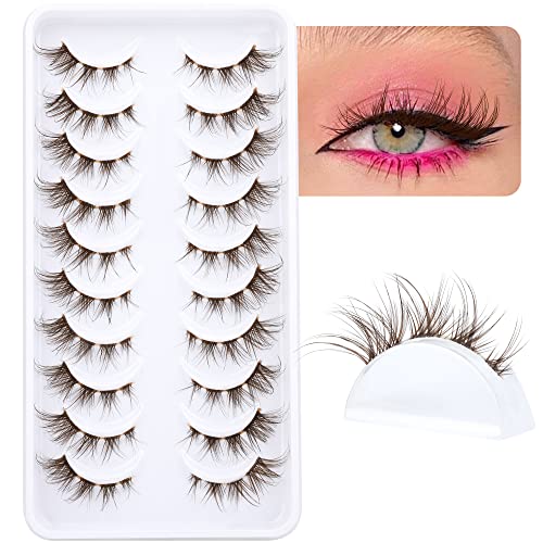 Alicrown Hair 3-009B Brown Lashes Anime Eyelashes Natural Look Wispy Fake Eyelashes Manga Clear Band Cluster Eye Lashes Individual Diy False Eyelashes Pestañas Postizas 10 Pairs Alicrown thumb #6