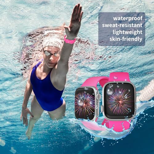 Image of Sport Bands Compatible with Apple Watch Band 38mm /40mm /41mm /42mm /44mm /45mm /49mm Women Men,Soft Silicone Strap Compatible with iWatch Ultra2 /Ultra Series10 /9 /8 /7 /6 /5 /4 /3 /2 /1 /SE Hot Pink