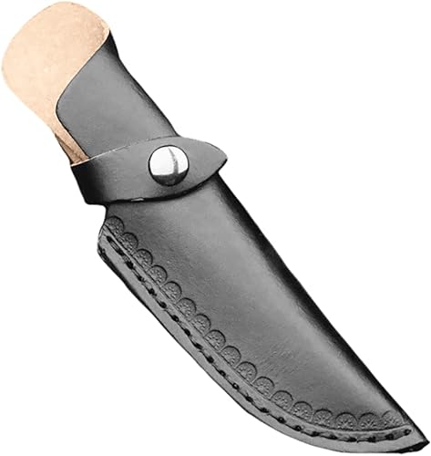 Funda de cuero para cuchillo con trabilla para cinturón, portacuchillos de cuero, funda portátil para caza, camping, montañismo (negro)