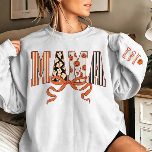 Halloween Sweatshirts For Women Mama Pumpkin Ghost Print Fall Pullover Tops - image 3