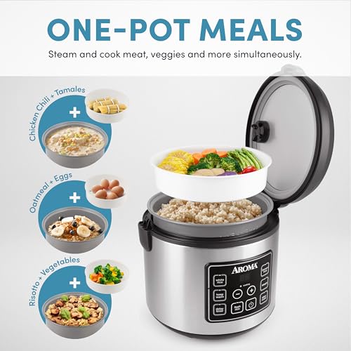 Image of Aroma Housewares 20 Cup Cooked (10 cup uncooked) Digital Rice Cooker, Slow Cooker, Food Steamer, SS Exterior (ARC-150SB),Black