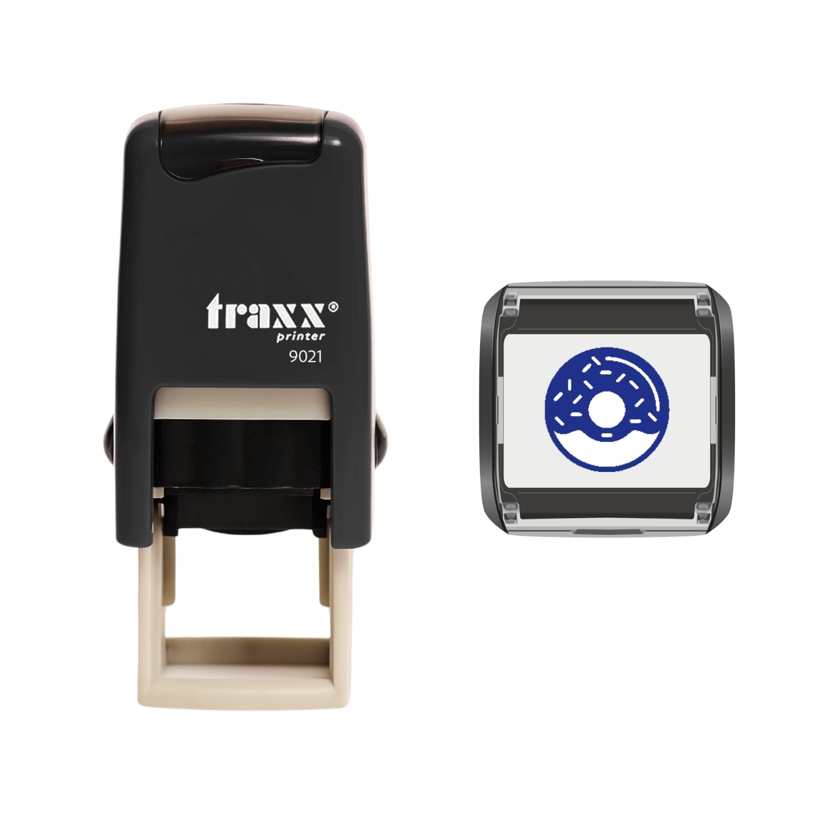 Traxx 9021 Loyalty Card Self Inking Rubber Stamp Dunkin Cafe Diner Doughnut *A Blue Donut Ring Design*