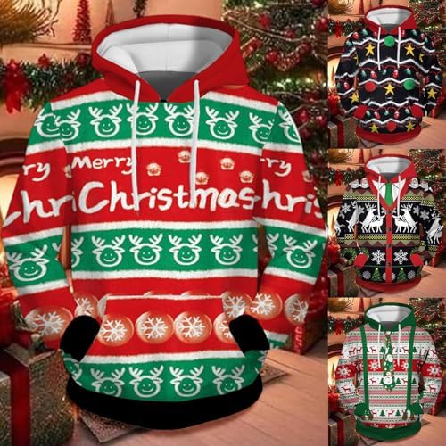 Homme Pull Moche Noël Pull Impression 3D Sweat De Noël Jumper Pull Tops À Manches Longues T-Shirt Pour Femmes Hommes