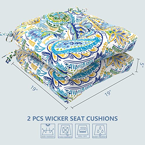 Lvtxiii Indoor/Outdoor U-Shaped Wicker Seat Cushion, Decorative Tufted Chair Pads Seat Cushions Set For Patio Garden Home Office Furniture, 19”X19”X5”, 2 Pack, Paisley Blue #TOP1