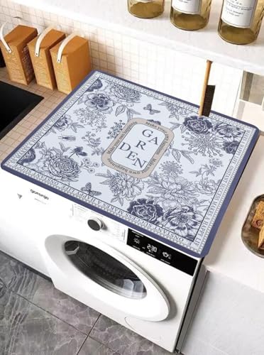 Image of HomeCloud Washing Machine Protective Mat for Top of Washer and Dryer - Non-Slip Waterproof Dust Cover for Laundry & Kitchen (60 x 60) (Grey Garden)