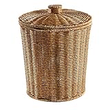 TOYANDONA Rattan- Mülleimer Geflochtener Korb mit Deckel Weidenkorb Papierkorb Aufbewahrungskorb für Zuhause Badezimmer Küche