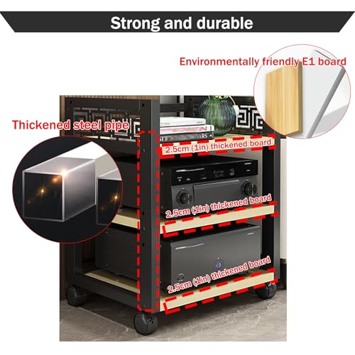 Support multimédia AV à 3 niveaux pour console stéréo et routeur avec étagère mobile en bois - 3